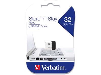 USB nøgle, USB 2.0, 32 GB, Sort, Verbatim Store 'N' Stay Nano