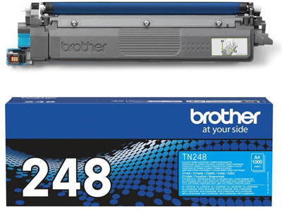 Toner, TN248C, Cyan-blå, 1.000 sider, Brother