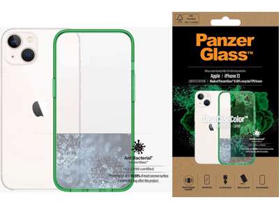 Cover, iPhone 13, Case, Transparant med Lime ramme, PanzerGlass Antibacterial - ClearCase 