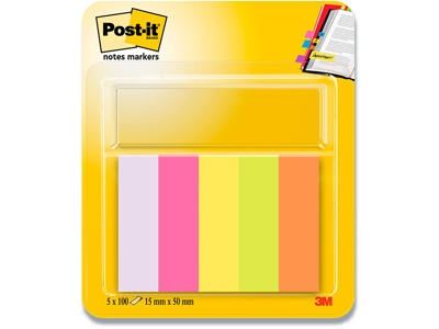 Indexfaner, 5 neon farver, 5x100 stk, 5x1.5 cm, Post-it Index 