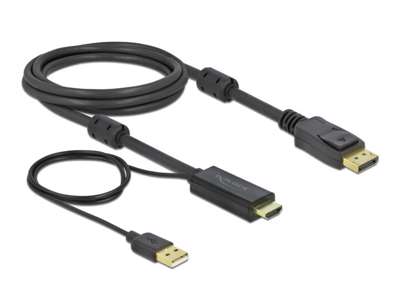 DeLOCK 85964 videokabel adapter 2 m HDMI Type A (Standard) DisplayPort + USB Type-A Sort