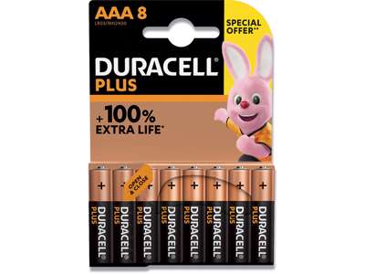 Batteri, AAA, 1.5 V, 8 stk, Duracell Plus Power