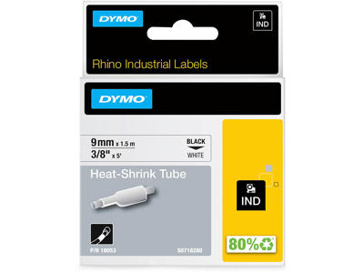 Labeltape, 9mm x 1.5m, Sort på Hvid, 1 rulle, Dymo Rhino Industri