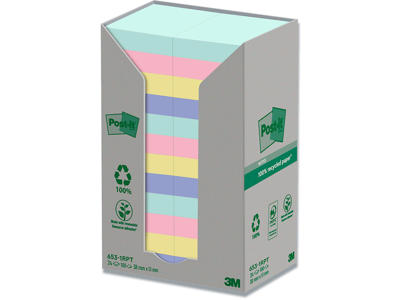 Memonotes, 38x51 mm, Assorteret Pastel rainbow, 24 blokke, Post-it Recycled 