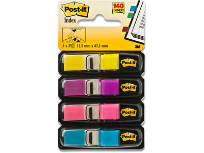 Indexfaner, 4 farver, 4x35 stk, 4.31x1.19 cm, Post-it Index 