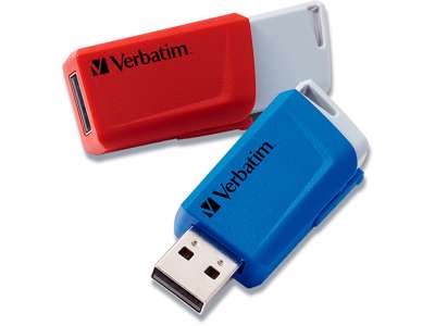 USB nøgle, USB 3.2, 32 GB, Rød og blå, Verbatim Store 'N' Click 