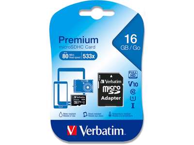 SD kort, Micro SDHC, Class 10, 16 GB, Verbatim 