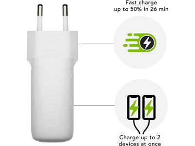 Wall Charger, GaN - USB-C 65W+18W EU, White, dbramante1928 Re-charge