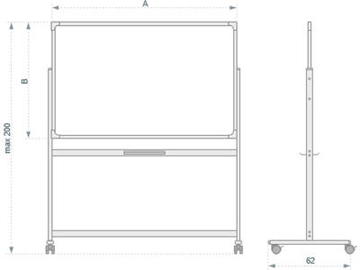 Whiteboard tavle, Lakeret, 200x100 cm, Magnetisk, Naga Mobil Sving Dobbelt Mobile 360°