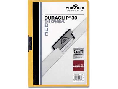 Klemmappe, 30 ark, Gul, Transparent forside, Durable DURACLIP 30