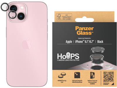 Kameralinsebeskytter, iPhone 15 og iPhone 15 Plus, Sort, 1 sæt, PanzerGlass Hoops