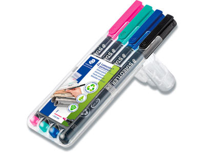 Marker, Rund spids, 0.6 mm, 4 farver, Staedtler Lumocolor 318 F