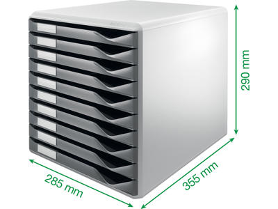 Skuffekabinet, 10 skuffer, Grå-lysegrå, A4, Leitz Post og Form A4
