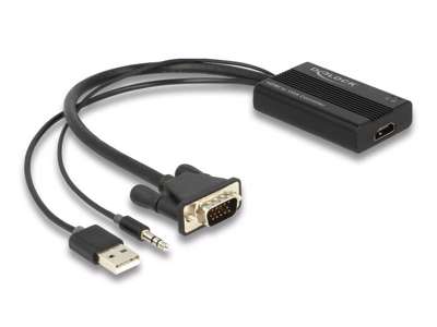 DeLOCK 64172 videokabel adapter 0,25 m HDMI Type A (Standard) VGA (D-Sub) + 3.5mm + USB Type-A Sort