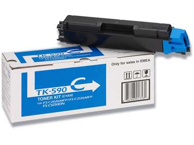 Toner, TK-590C, Cyan-blå, 5.000 sider, Kyocera 