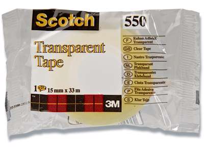 Tape, 15mm x 33m, 1 rulle, Transparent, Scotch 550