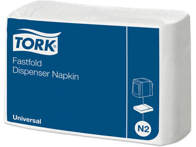 Dispenserservietter, 1 lag, Hvid, 24x30 cm, 10800 stk, Tork Fastfold N2