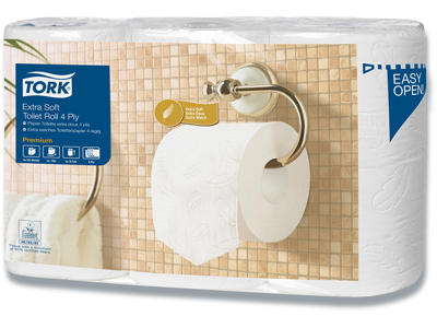 Toiletpapir, Udvendig oprulning, 4 lag, 42 ruller, Tork Premium Extra Soft T4