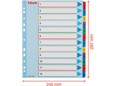 Registerblade, A4 Maxi, 1-12, Flerfarvet, Esselte Mylar 