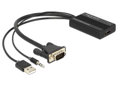 DeLOCK 62597 videokabel adapter 0,25 m HDMI Type A (Standard) VGA (D-Sub) + 3.5mm + USB Type-A Sort