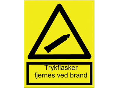 Advarselsskilt, A4, Plast, "Trykflasker fjernes ved brand", OX-ON