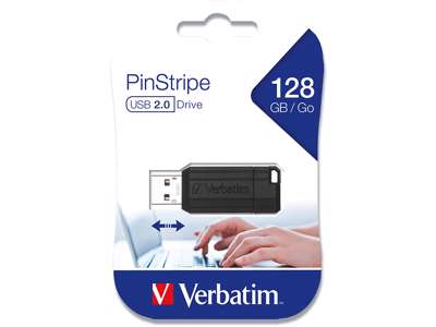 USB nøgle, USB 2.0, 128 GB, Sort, Verbatim Store 'N' Go PinStripe