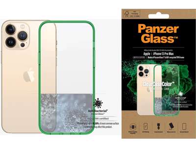 Cover, iPhone 13 Pro Max, Case, Transparant med Lime ramme, PanzerGlass Antibacterial - ClearCase 