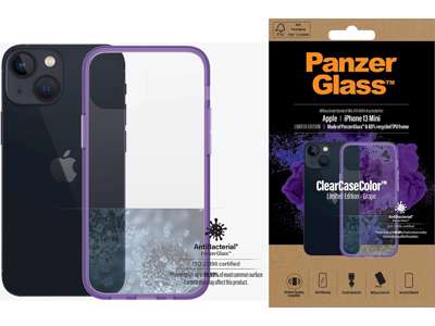 Cover, iPhone 13 Mini, Case, Transparant med Grape ramme, PanzerGlass Antibacterial - ClearCase 