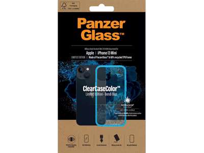 Cover, iPhone 13 Mini, Case, Transparant med Bondi Blue ramme, PanzerGlass Antibacterial - ClearCase 