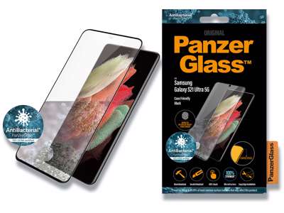 Skærmbeskyttelse, Samsung Galaxy S21 Ultra, Sort, 1 stk, PanzerGlass Antibacterial - Case Friendly 