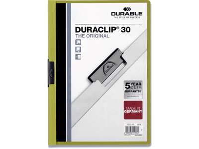 Klemmappe, 30 ark, Grøn, Transparent forside, Durable DURACLIP 30