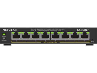 NETGEAR 8-Port Gigabit Ethernet PoE+ Plus Switch (GS308EP) Administreret L2/L3 Gigabit Ethernet (10/100/1000) Strøm over Ethernet (PoE) Sort