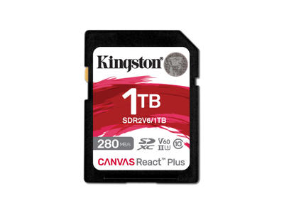 Kingston Technology 1 TB Canvas React Plus SDXC UHS-II 280R/150W U3 V60 til fuld HD/4K