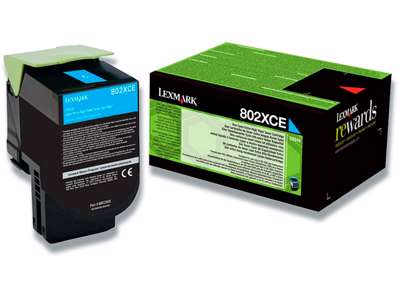 Toner, 802XCE, Cyan-blå, 4.000 sider, Lexmark 80C2XCE