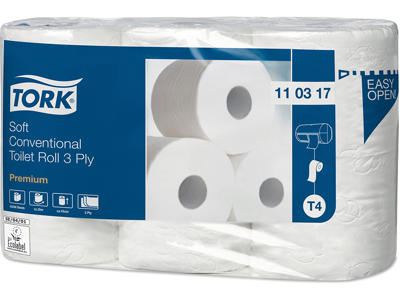 Toiletpapir, Udvendig oprulning, 3 lag, 42 ruller, Tork Premium Soft T4