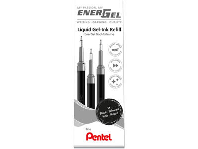 Rollerball gelpen refill, 0.5 mm, 0.25 mm, Sort, 3 stk, Pentel EnerGel LRN5-3A