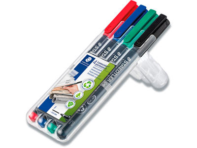 Marker, Rund spids, 0.6 mm, 4 farver, Staedtler Lumocolor 318 F