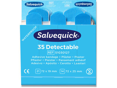 Plaster, Sporbar i metaldetektor, 35 plastre pr refill, 6 pakker refill, Salvequick Detectable Detectable