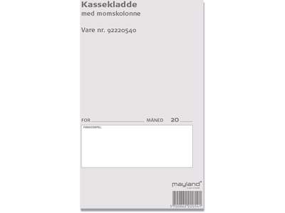 Kassekladde, Med moms-specifikation, 205x140 mm, 32 ark, Mayland 