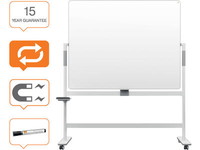 Whiteboard tavle, Lakeret stål, 150x120 cm, Magnetisk, Nobo Move & Meet Dobbelt Mobile 360°