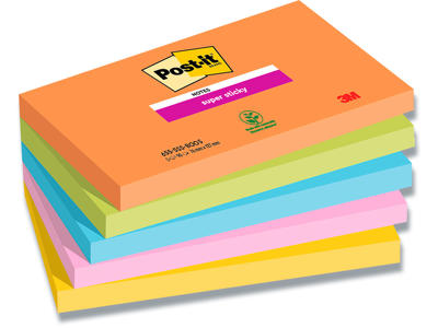 Memonotes, 76x127 mm, Assorteret Boost, 5 blokke, Post-it Super Sticky 