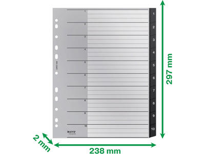 Registerblade, A4 Maxi, 1-10, Grå-Sort, Leitz Recycle 
