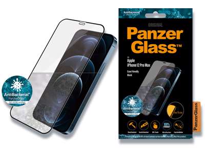 Skærmbeskyttelse, iPhone 12 Pro Max, Sort, 1 stk, PanzerGlass Antibacterial - Case Friendly 