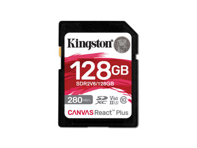 Kingston Technology 128 GB Canvas React Plus SDXC UHS-II 280R/100W U3 V60 til fuld HD/4K