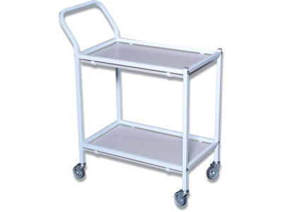 Rullebord, Mellem, 940x600x1070mm, Hvid, Pulverlakeret stål, Med styr, 2 hylder, Slingrekant, Tina Trolleys