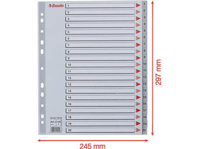 Registerblade, A4 Maxi, 1-20, Grå, Esselte 