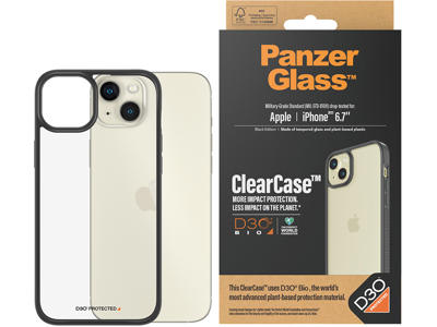 Cover, iPhone 15 Plus, Transparant med sort ramme, PanzerGlass ClearCase 