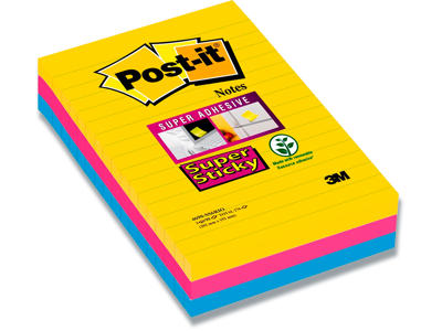 Memonotes, 101x152 mm, Assorteret Rio de Janeiro, 3 blokke, Post-it Super Sticky Linjeret