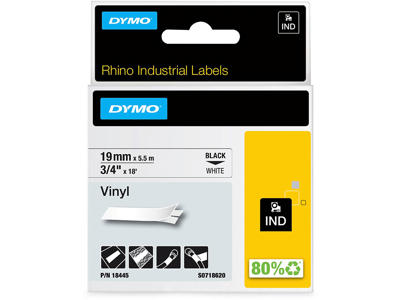 Labeltape, 19mm x 5.5m, Sort på Hvid, 1 rulle, Dymo Rhino Industri