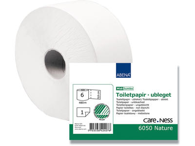 Toiletpapir, Udvendig oprulning, 1 lag, 6 ruller, Care-Ness Nature Jumbo Midi